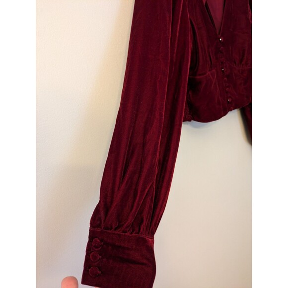 House of Harlow 1960 Red Velvet Long Sleeve Crop Top Revolve Puff Sleeve Small - Picture 4 of 11